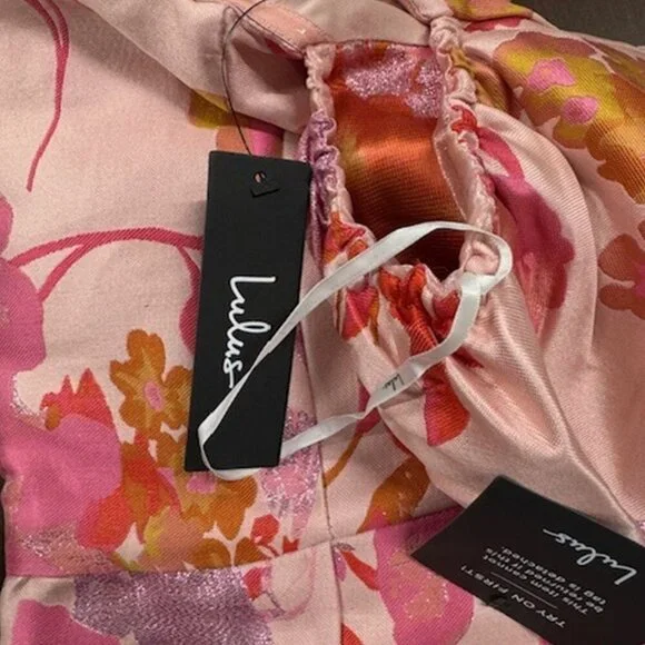 NWT Lulus So Stunning Orange Multi Floral Jacquard Puff Sleeve Mini Dress - Picture 5 of 12